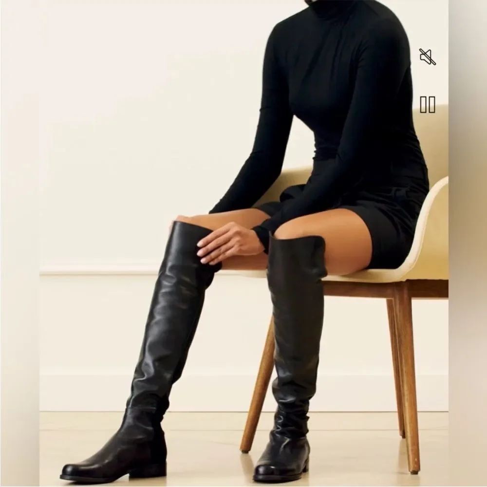 New Stuart Weitzman 5050 Bold Over the Knee Boot in Black Smooth Calf Size 8